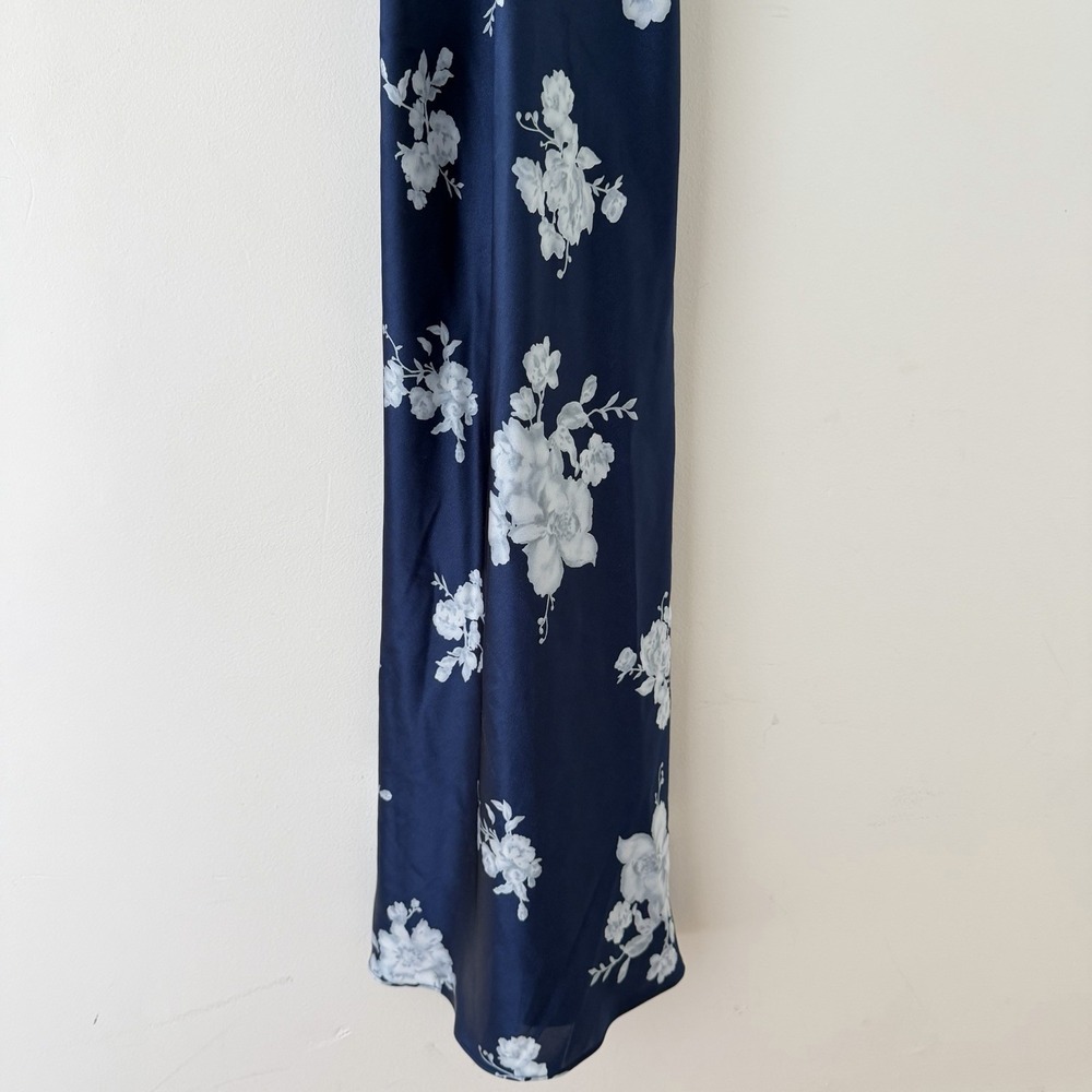 Navy Floral Slip Dress Women S 90s Y2K Cross Back Cottagecore Bow Romantic - Picture 4 of 8